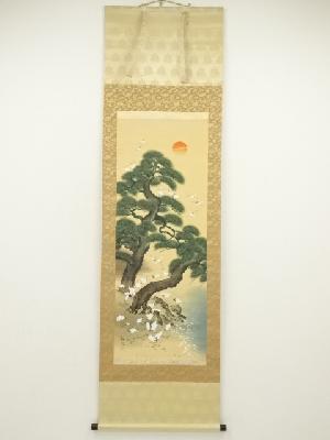 和志筆　群鶴　肉筆絹本掛軸（共箱）